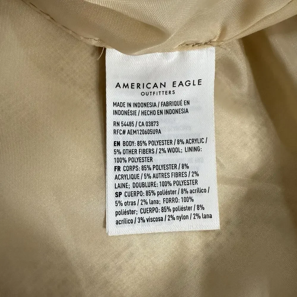 American Eagle Fuzzy Shacket Women’s L Ivory Plaid Heavy Wool Blend Oversized - Picture 9 of 12